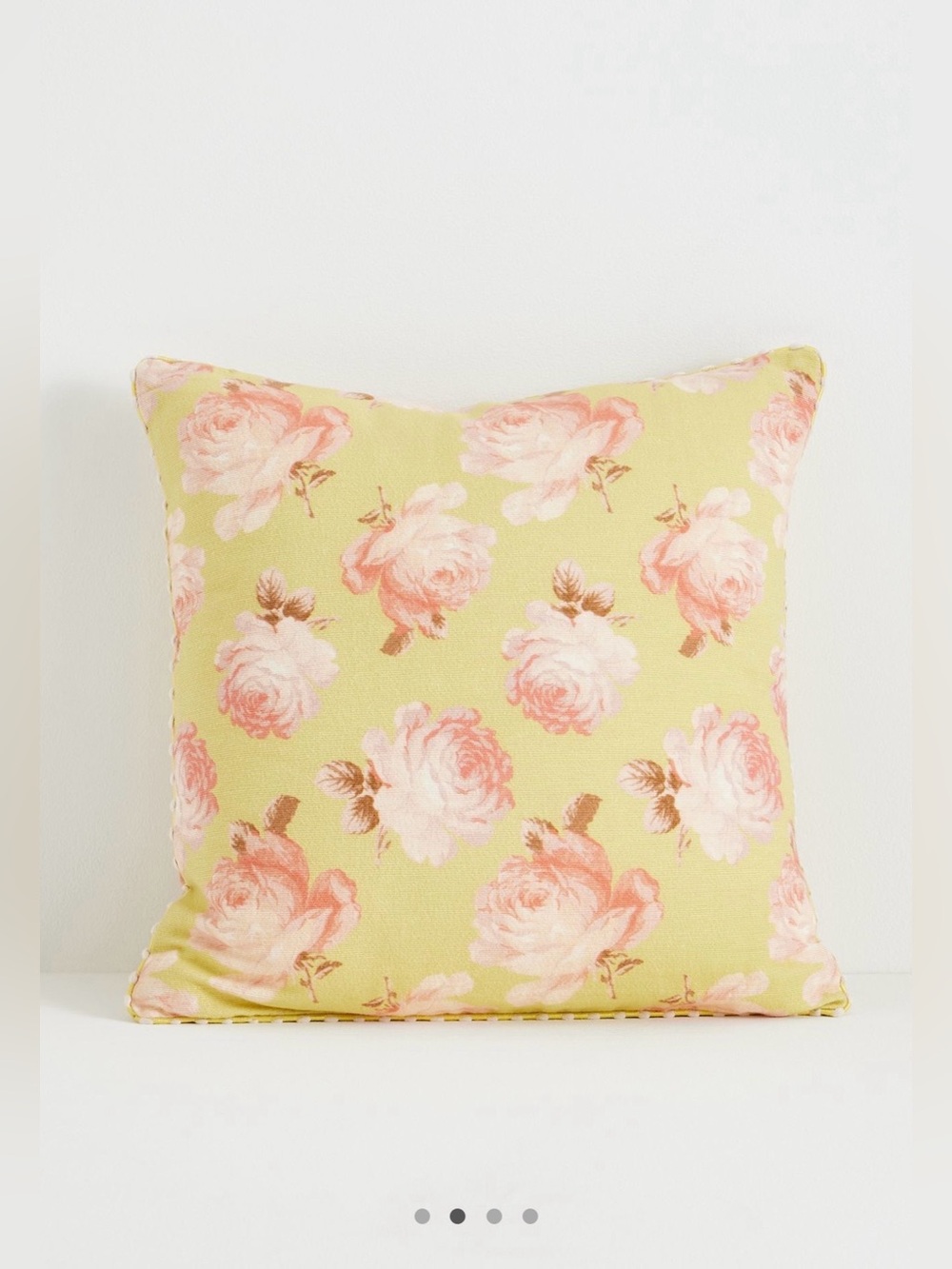 Anthropologie Maeve Cotton Printed Floral Pillow with Pale Pink Roses